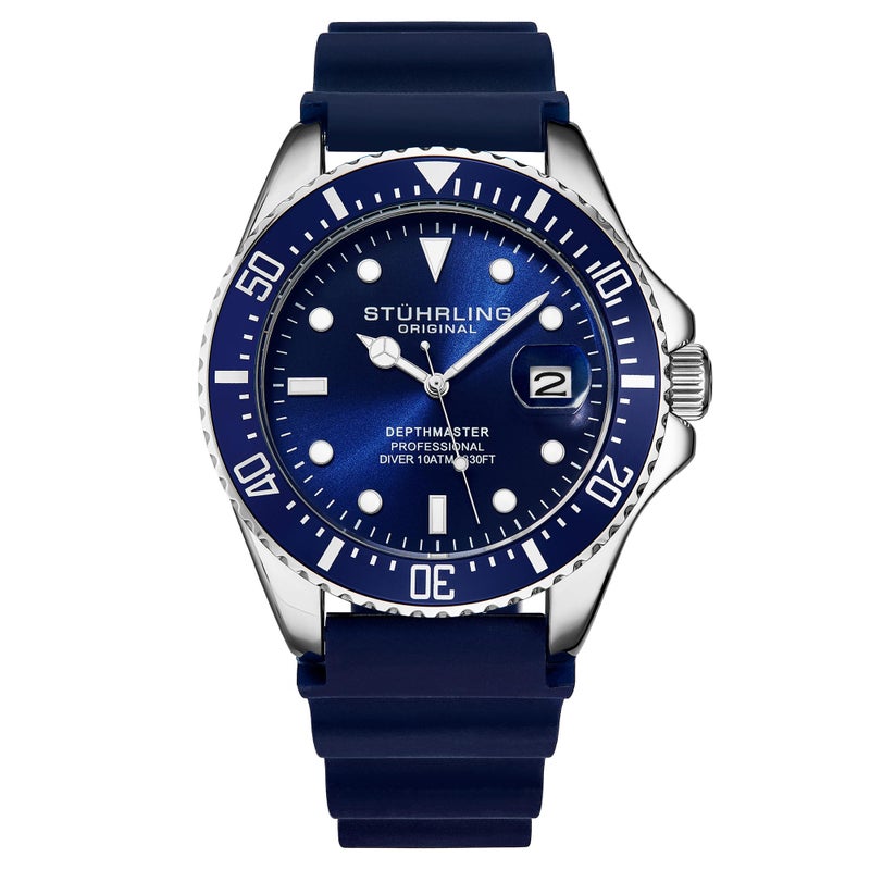 Stuhrling Original Men's Watch Dive Watch Silver 42 MM Case with Screw Down Crown Rubber Strap Water Resistant to 330 FT - Image 1